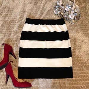 Elle | Black and White Striped Pencil Skirt